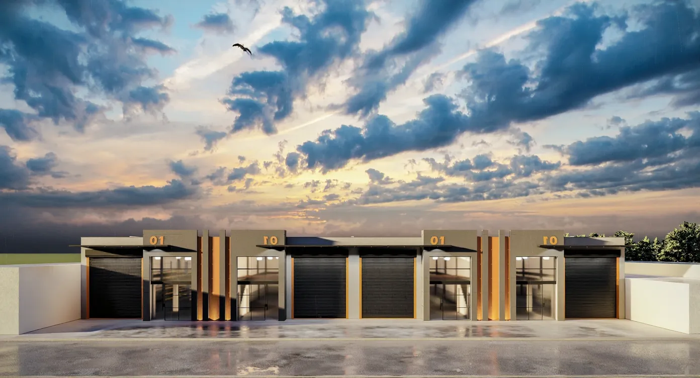 Fachada de las bodegas El Atardecer Llanero al atardecer