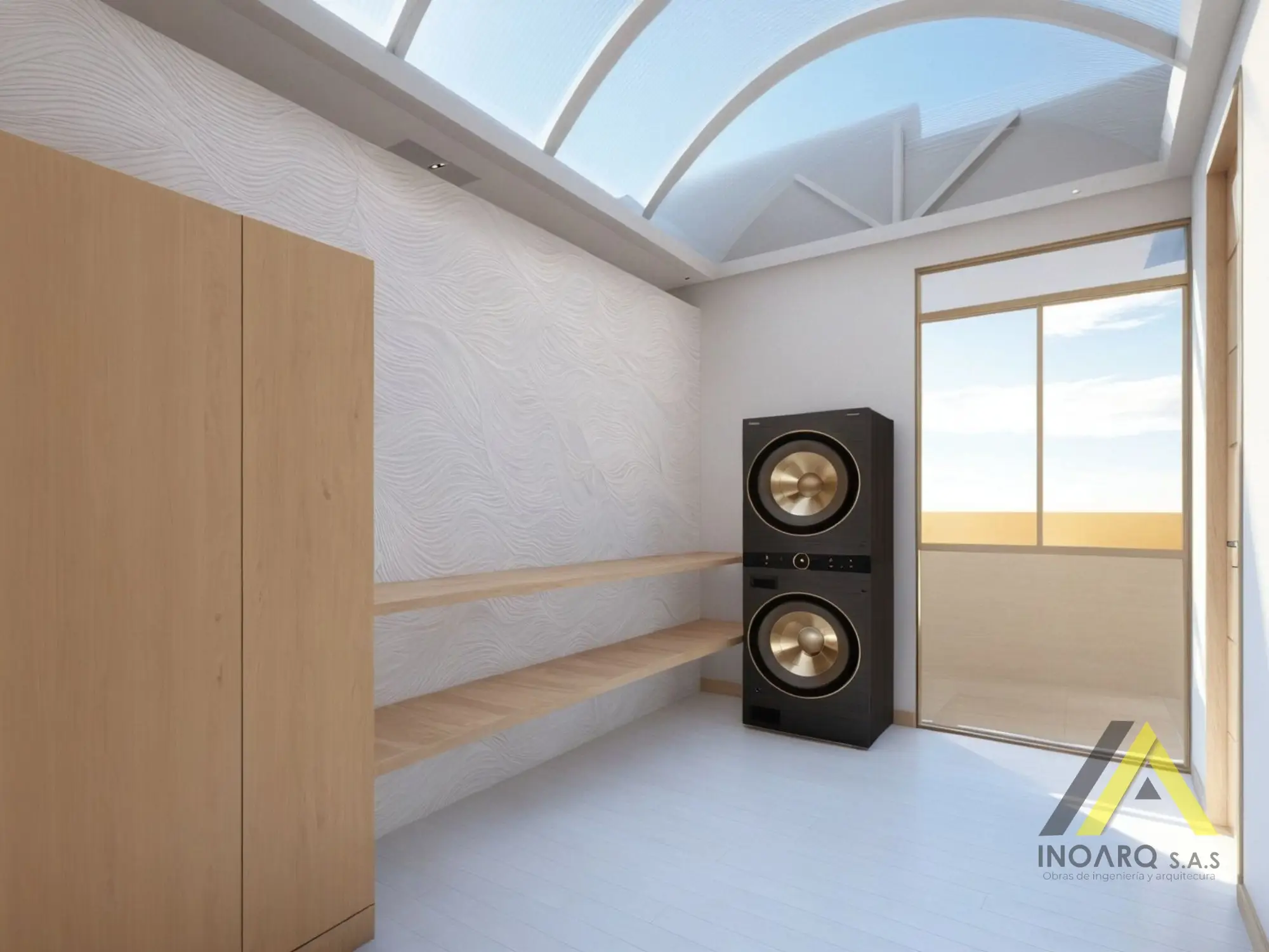 Hall interior con claraboya y luz cenital